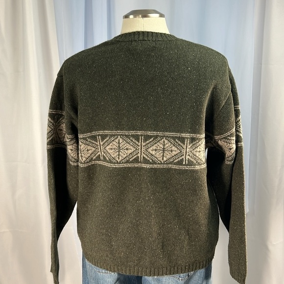 Eddie Bauer wool blend fair isle gray ivory long sleeve v-neck pullover men's M - Picture 3 of 7